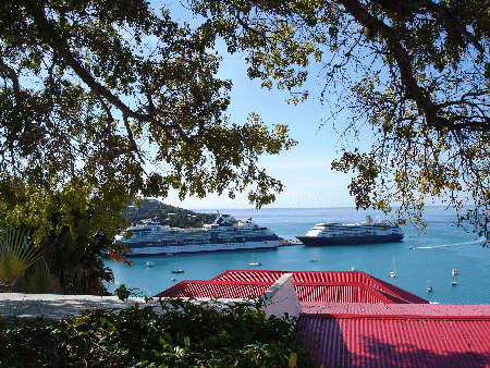 View of the Cruise Ships from Bluebeard's Castle